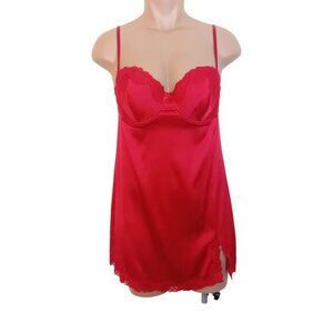 NWOT Modern‎ La Senza Babydoll Lingerie W/ Cups Underwire Satin Lace Slit Red L